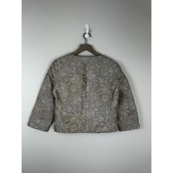 Lafayette 148 Cream Beige Silk Blend Floral Embroidered Cropped Jacket - Picture 11 of 12